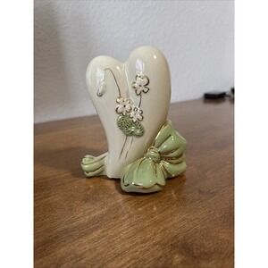 MCM Heart Shaped Planter USA Pottery 1950 Green And Gold Bow